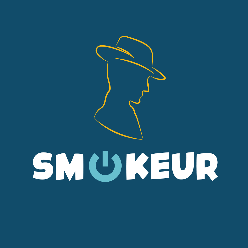 Logo smokeur une tête d'homme avec un chapeau de style année 50